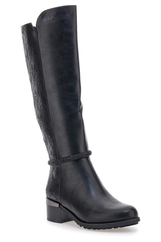 Stivali neri con logo e tacco decorato Gianmarco Venturi SV0184