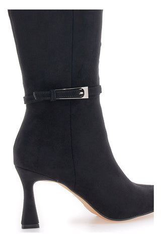 Le Havre Paris 6051 Schwarze Stiefel mit Absatz und dekorativem Riemen