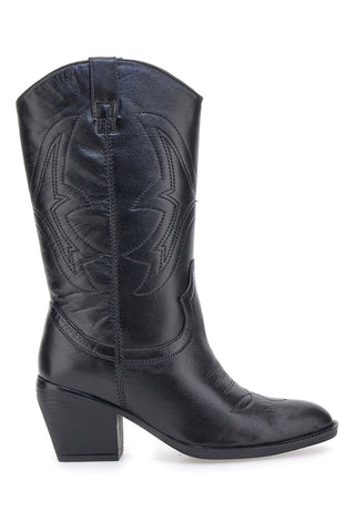 Pittarello Focus KI5496 Schwarze Texanerstiefel aus echtem Leder mit Blockabsatz