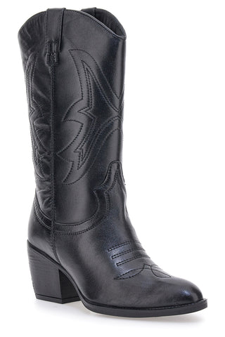 Stivali texani neri in vera pelle con tacco largo Pittarello Focus KI5496