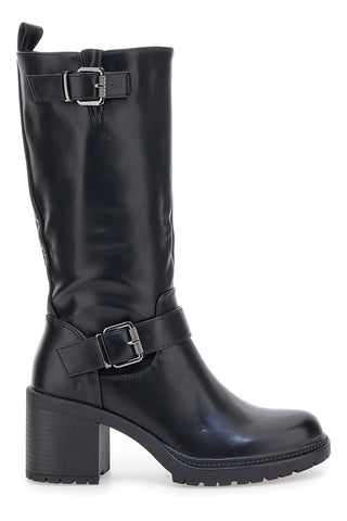 Energy I358 Schwarze Stiefel mit Blockabsatz und Schnalle