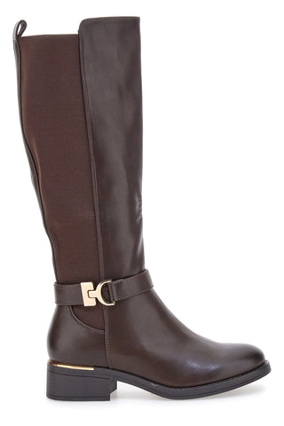 Stivali marroni con inserti elasticizzati e dettaglio metallico Energy I258