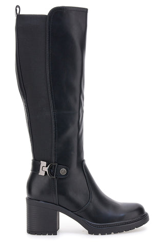 Energy 1359 – Schwarze Stiefel mit Blockabsatz und elastischem Seitendetail