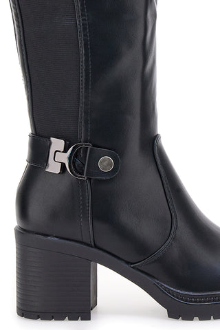 Energy 1359 – Schwarze Stiefel mit Blockabsatz und elastischem Seitendetail