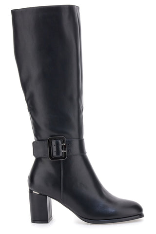 Energy I1005 – Kniehohe Stiefel mit Blockabsatz und Schnalle in Schwarz