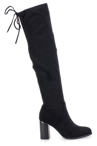 Energy I37224 Schwarze Overknee-Stiefel mit Blockabsatz und Schnürung hinten