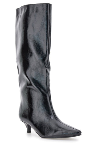 Stivali neri lucidi con tacco basso a rocchetto Le Havre Paris 73116K01