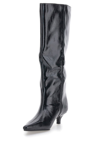Stivali neri lucidi con tacco basso a rocchetto Le Havre Paris 73116K01