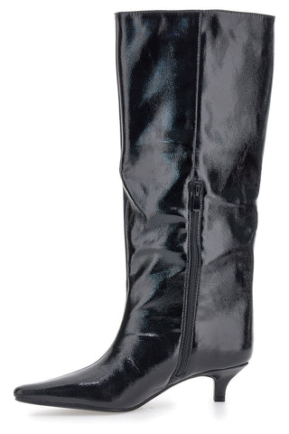 Le Havre Paris 73116K01 Schwarze, glänzende Spool-Stiefel mit niedrigem Absatz