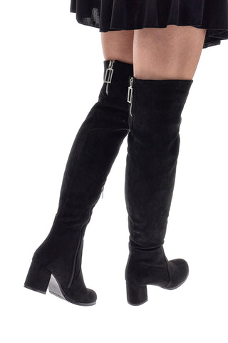 Le Havre Paris 1983G425 Schwarze Overknee-Stiefel mit Juwelen-Reißverschluss