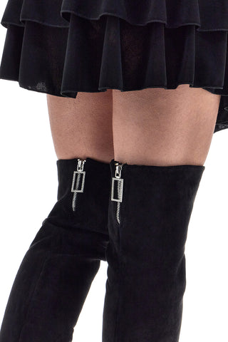 Le Havre Paris 1983G425 Schwarze Overknee-Stiefel mit Juwelen-Reißverschluss