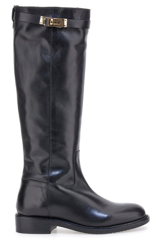 Schwarze Stiefel aus echtem Leder mit goldener Schnalle Pittarello Class RF24L37M