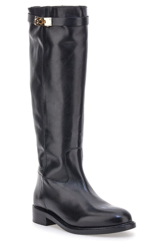 Schwarze Stiefel aus echtem Leder mit goldener Schnalle Pittarello Class RF24L37M