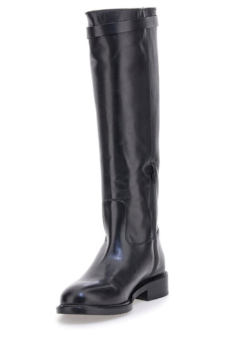 Schwarze Stiefel aus echtem Leder mit goldener Schnalle Pittarello Class RF24L37M