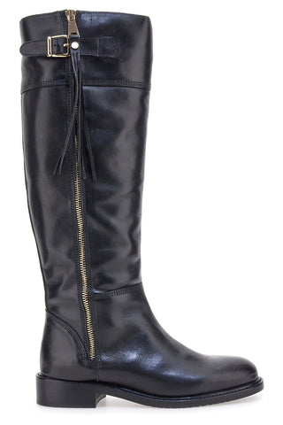 Pittarello Class LFL2543 schwarze Stiefel aus echtem Leder mit goldenem Reißverschluss und Schnalle