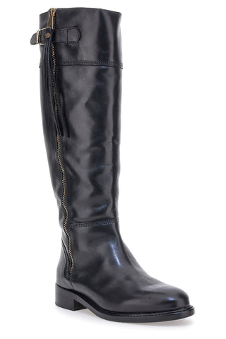 Pittarello Class LFL2543 schwarze Stiefel aus echtem Leder mit goldenem Reißverschluss und Schnalle