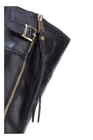 Pittarello Class LFL2543 schwarze Stiefel aus echtem Leder mit goldenem Reißverschluss und Schnalle