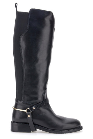 Stivali neri in vera pelle con cinturino e dettaglio dorato Pittarello Class LFL2515