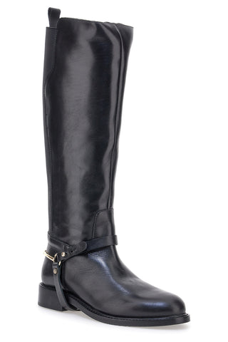 Stivali neri in vera pelle con cinturino e dettaglio dorato Pittarello Class LFL2515