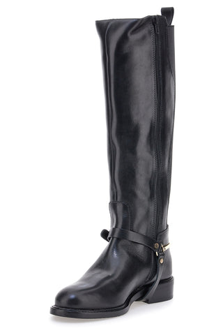 Stivali neri in vera pelle con cinturino e dettaglio dorato Pittarello Class LFL2515