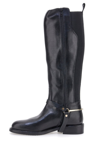 Stivali neri in vera pelle con cinturino e dettaglio dorato Pittarello Class LFL2515