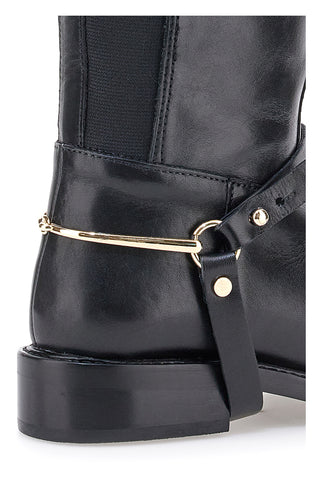 Stivali neri in vera pelle con cinturino e dettaglio dorato Pittarello Class LFL2515