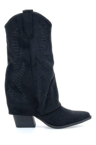 Stivali texani neri con tacco e lavorazione traforata Cafè Cost H3W2058Y130