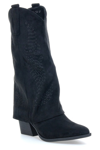 Stivali texani neri con tacco e lavorazione traforata Cafè Cost H3W2058Y130