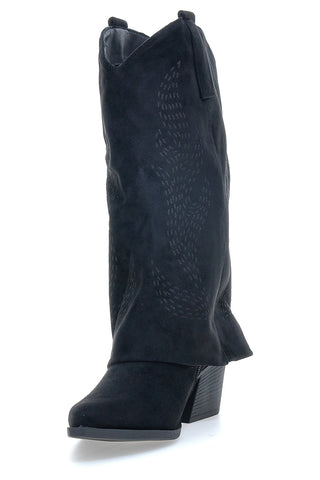 Stivali texani neri con tacco e lavorazione traforata Cafè Cost H3W2058Y130