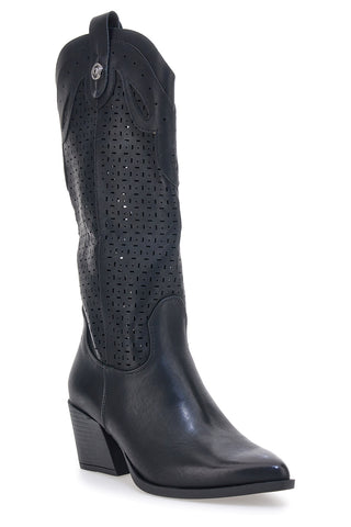 Schwarze Texanische Stiefel mit perforiertem Schaft und breitem Absatz Cafè Cost 6Y220020