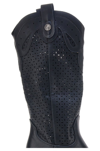 Schwarze Texanische Stiefel mit perforiertem Schaft und breitem Absatz Cafè Cost 6Y220020