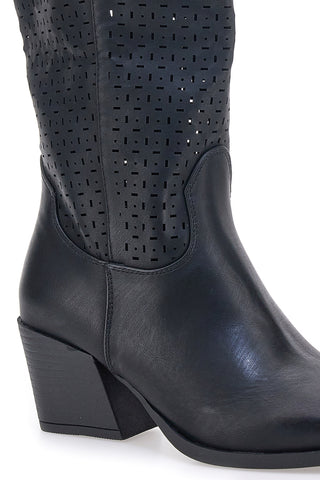 Schwarze Texanische Stiefel mit perforiertem Schaft und breitem Absatz Cafè Cost 6Y220020