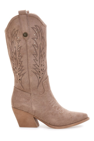 Stivaletti texani taupe con ricami laser Cafè Cost RQ9241