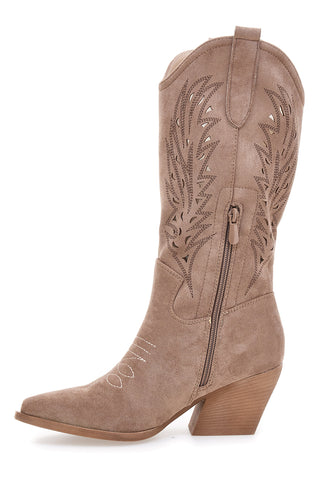 Café Cost RQ9241 Taupe Texan Ankle Boots mit Laserstickerei