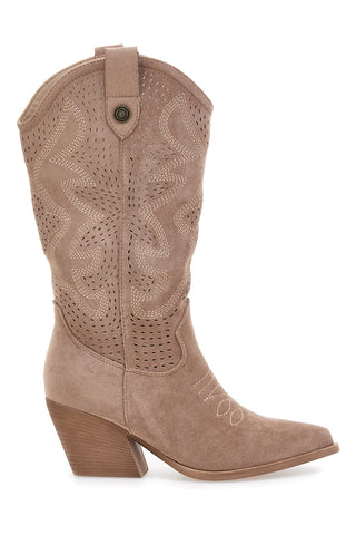 Beige perforierte Stiefel mit Absatz Cafè Kosten H3W205837
