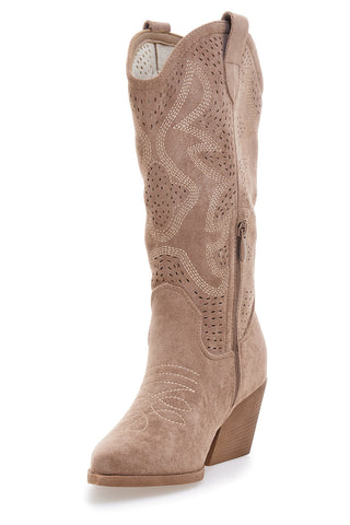Beige perforierte Stiefel mit Absatz Cafè Kosten H3W205837