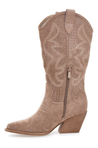 Beige perforierte Stiefel mit Absatz Cafè Kosten H3W205837