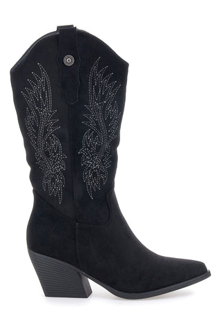 Schwarze Stiefel mit Stickerei und Absatz Cafè Kosten RQ2616