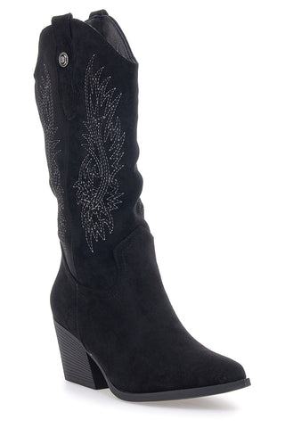 Schwarze Stiefel mit Stickerei und Absatz Cafè Kosten RQ2616