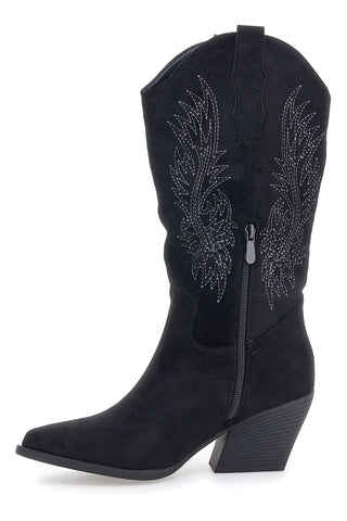 Schwarze Stiefel mit Stickerei und Absatz Cafè Kosten RQ2616