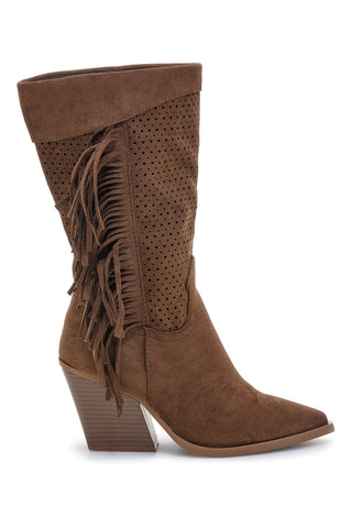 Braune perforierte Stiefel mit Fransen Cafe' kosten P722