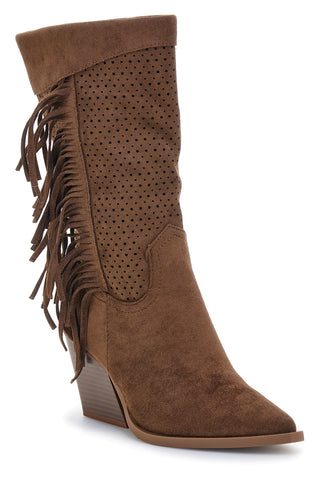 Braune perforierte Stiefel mit Fransen Cafe' kosten P722