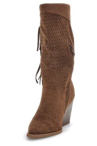 Braune perforierte Stiefel mit Fransen Cafe' kosten P722