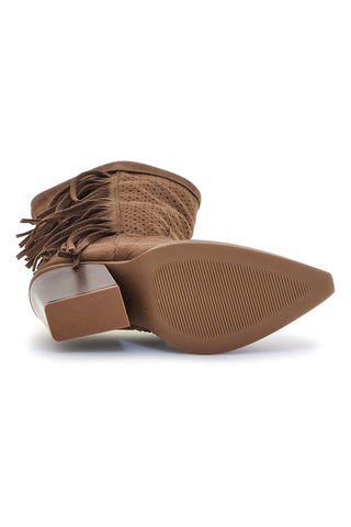 Braune perforierte Stiefel mit Fransen Cafe' kosten P722