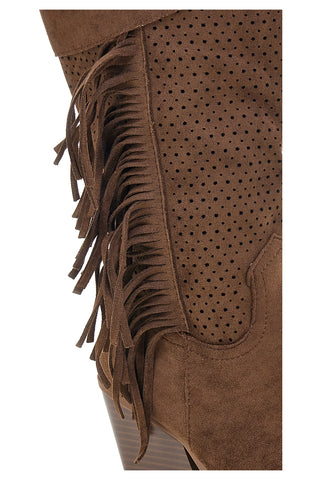 Braune perforierte Stiefel mit Fransen Cafe' kosten P722