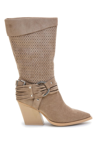 Beige perforierte Stiefel mit Schnallen Cafe' kosten P723