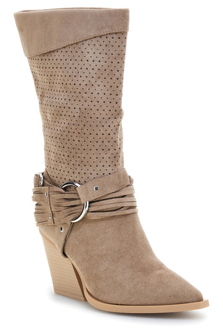 Beige perforierte Stiefel mit Schnallen Cafe' kosten P723