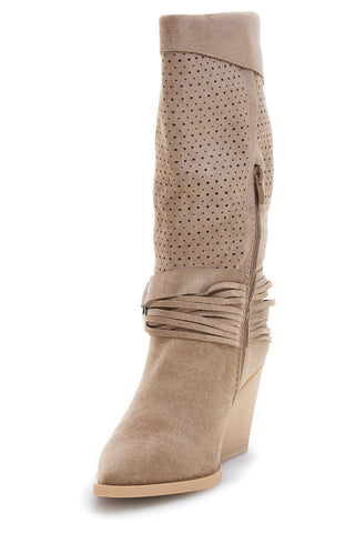 Beige perforierte Stiefel mit Schnallen Cafe' kosten P723