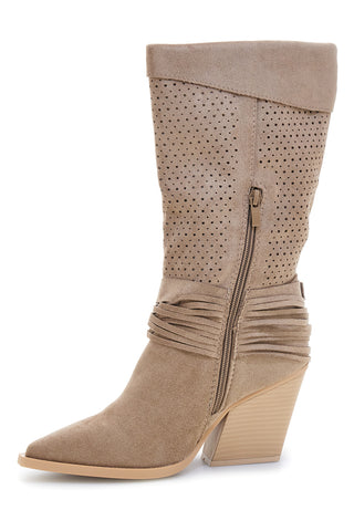 Beige perforierte Stiefel mit Schnallen Cafe' kosten P723