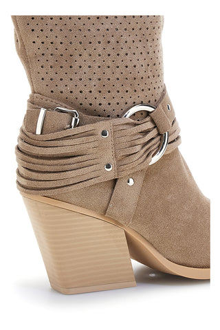 Beige perforierte Stiefel mit Schnallen Cafe' kosten P723